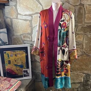 Chico’s Floral Print Kimono Duster – Orchid Flower | Size 3 (Fits US 14)